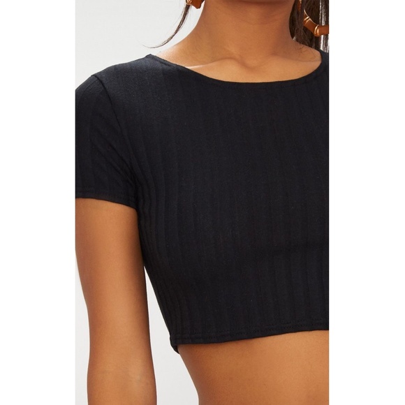 Black Rib Knit Crop T Shirt - Picture 2 of 7